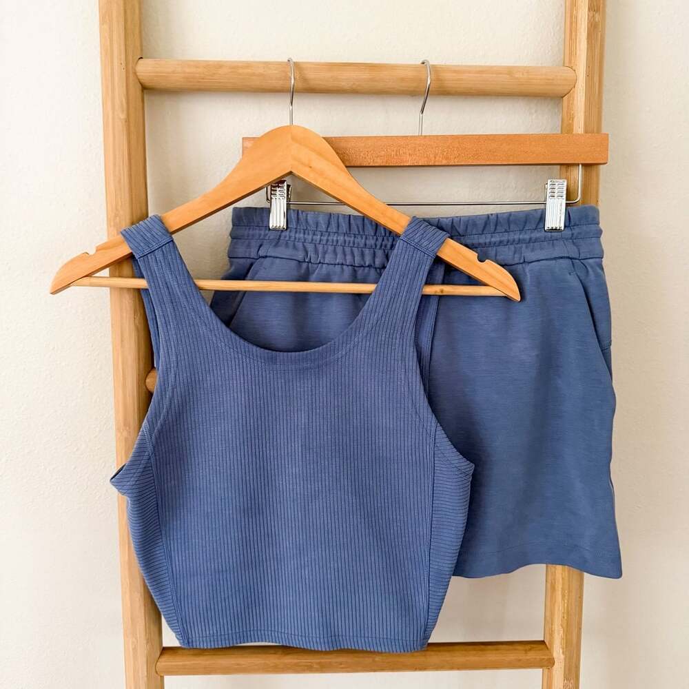 Lululemon Softstreme Ribbed Tank Shorts Set Women’s 6 Oasis Blue 2 Piece Lounge